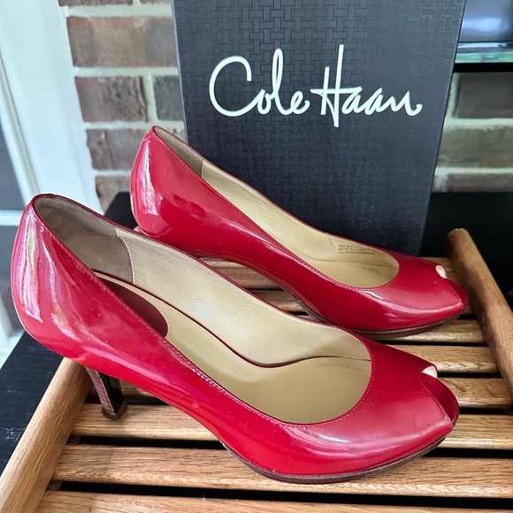 Cole Haan Women's Red Peep Toe Pumps - Picture 8 of 14